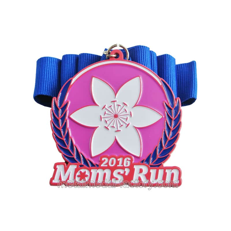 Personalized mom's run trophy medal with ribbon