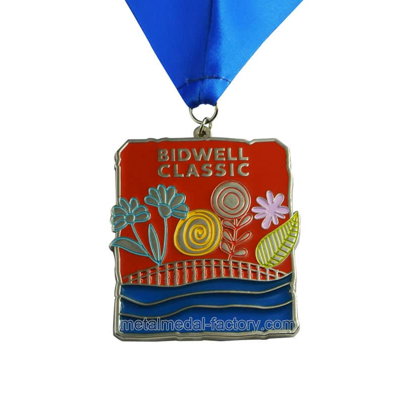 Custom bidwell  classic flower ribbon medal