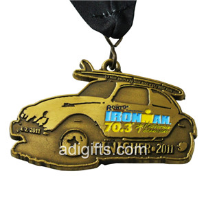 Custom car shape antique brass medal