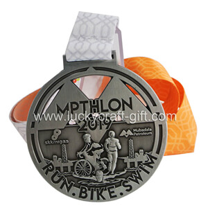 Custom 3d bike swim run race medals with ribbon